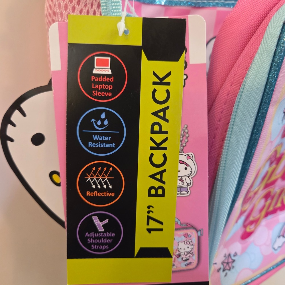 Sanrio Hello Kitty 4 Piece Backpack Set 17" Laptop Bag Lunch Tote Headphones NEW - Picture 5 of 6